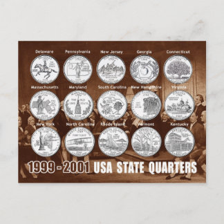 USA State Quarters (Coins) 1999 - 2001 Postcard