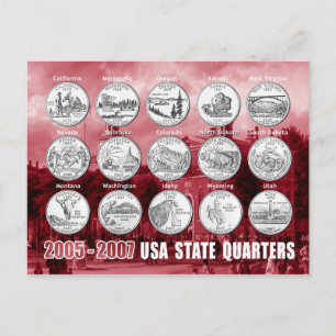 USA State Quarters (Coins) 2005 - 2007 Postcard