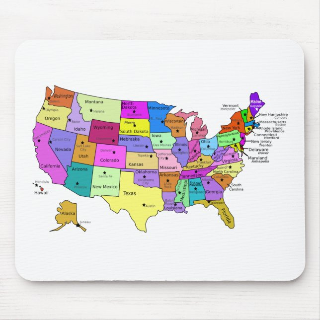 USA states labelled with capitols Mouse Pad (Front)