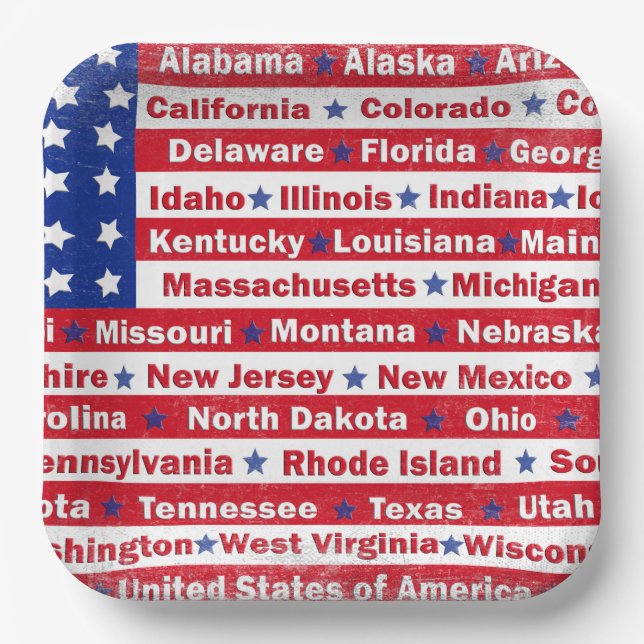 USA States On Flag Paper Plate (Front)