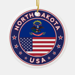 USA_STATES - WITH_FLAG_North Dakota_circle_with_fl Ceramic Ornament