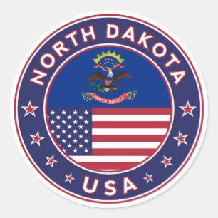 USA_STATES - WITH_FLAG_North Dakota_circle_with_fl Classic Round Sticker