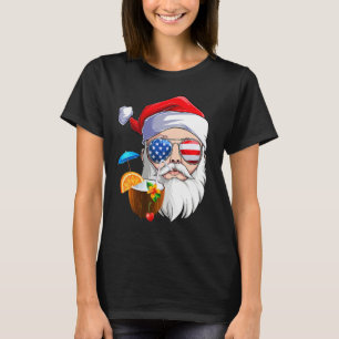 Usa Summer Santa Tropical Coconut Drink Christmas T-Shirt