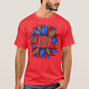 USA Sunflower American Flag  4th Of July Merica Wo T-Shirt