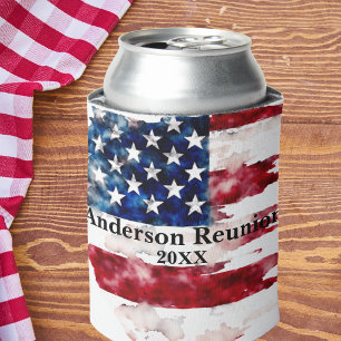 USA Surname Name Custom Flag Colours Reunion Can Cooler