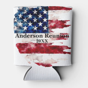 USA Surname Name Custom Flag Colours Reunion Can Cooler