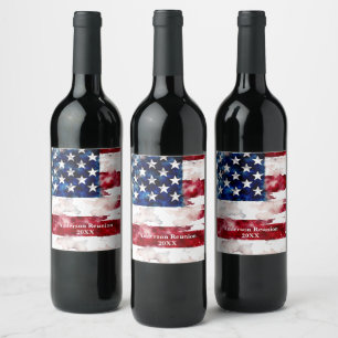 USA Surname Name Custom Flag Colours Reunion Wine Label