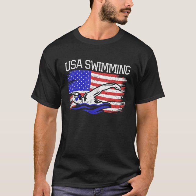 USA Swimming US Swim Aquatic Sport Athlete America T-Shirt (Front)