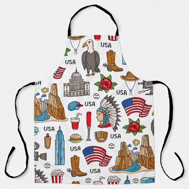 USA Symbols Vintage Seamless Pattern Apron (Front)