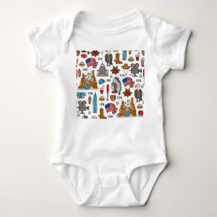 USA Symbols Vintage Seamless Pattern Baby Bodysuit