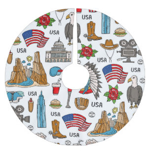 USA Symbols Vintage Seamless Pattern Brushed Polyester Tree Skirt