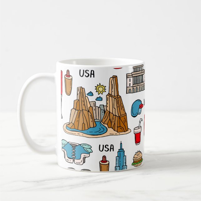 USA Symbols Vintage Seamless Pattern Coffee Mug (Left)