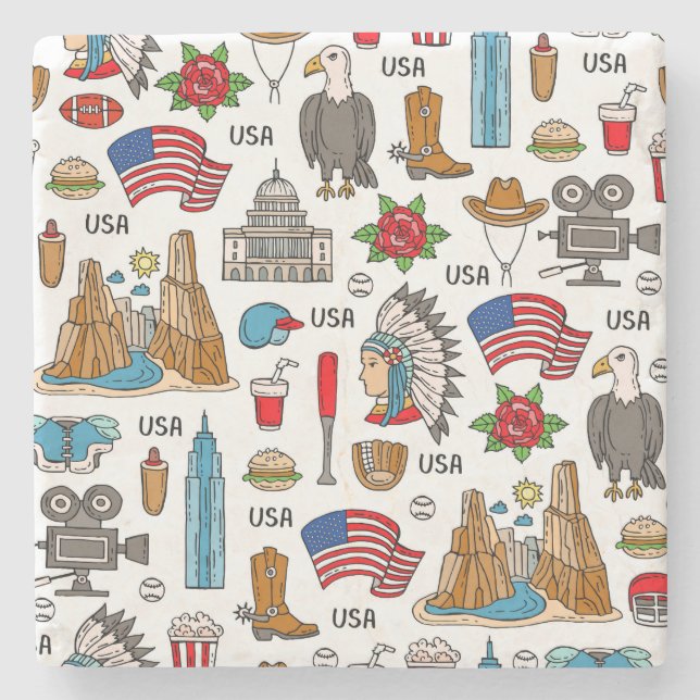 USA Symbols Vintage Seamless Pattern Stone Coaster (Front)
