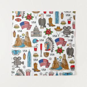 USA Symbols Vintage Seamless Pattern Tapestry