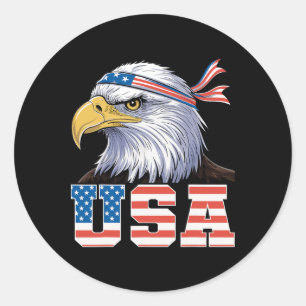 Usa T Shirt American Flag Men Women Kids Eagle Pat Classic Round Sticker