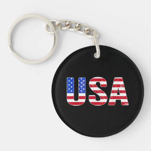 USA T Shirt Patriotic American Flag Men Women Kids Key Ring