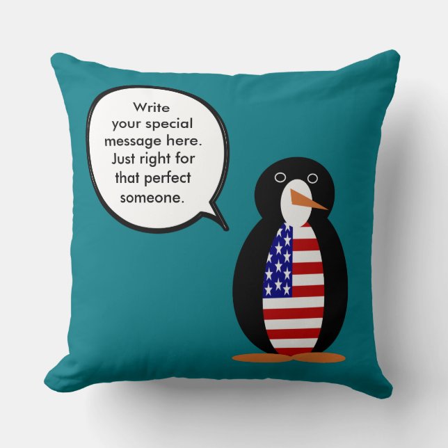 USA Talking Ms. Penguin Personalised Cushion (Front)