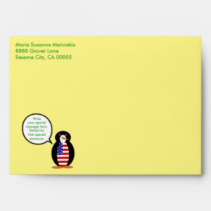 USA Talking Ms. Penguin Personalised Envelope