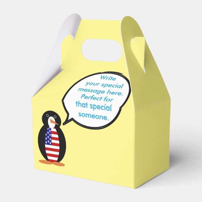 USA Talking Ms. Penguin Personalised Favour Box (Back Side)