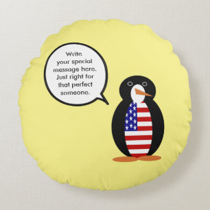 USA Talking Ms. Penguin Personalised Round Cushion