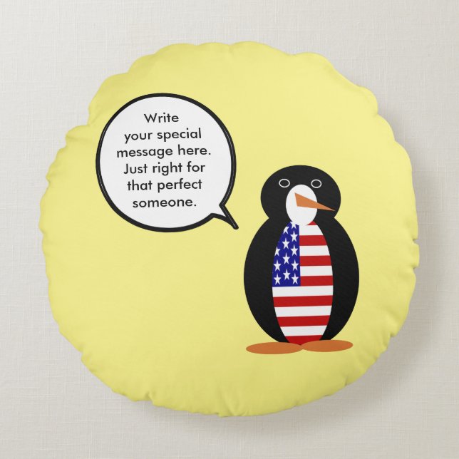 USA Talking Ms. Penguin Personalised Round Cushion (Front)