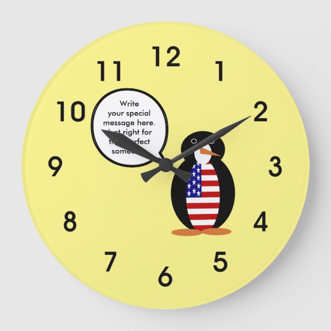 USA Talking Penguin Flag Large Clock (Front)