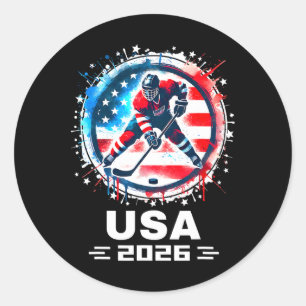 Usa Team 2026 Hockey American Flag Women Men Kids  Classic Round Sticker