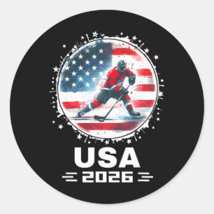 Usa Team 2026 United States American Flag Hockey U Classic Round Sticker