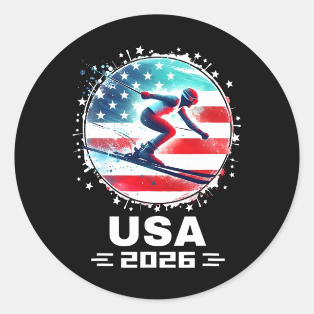 Usa Team 2026 United States American Flag Skiing U Classic Round Sticker (Front)