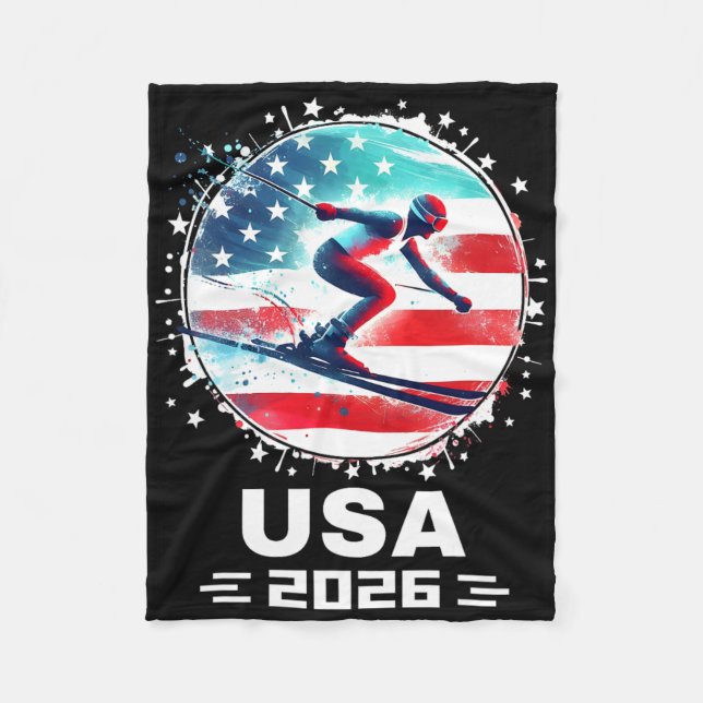Usa Team 2026 United States American Flag Skiing U Fleece Blanket (Front)
