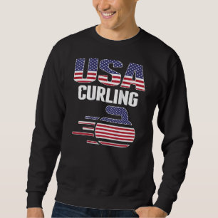 USA Team Curling Rock Jersey American Flag Winter Sweatshirt