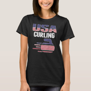 USA Team Curling Rock Jersey American Flag Winter T-Shirt