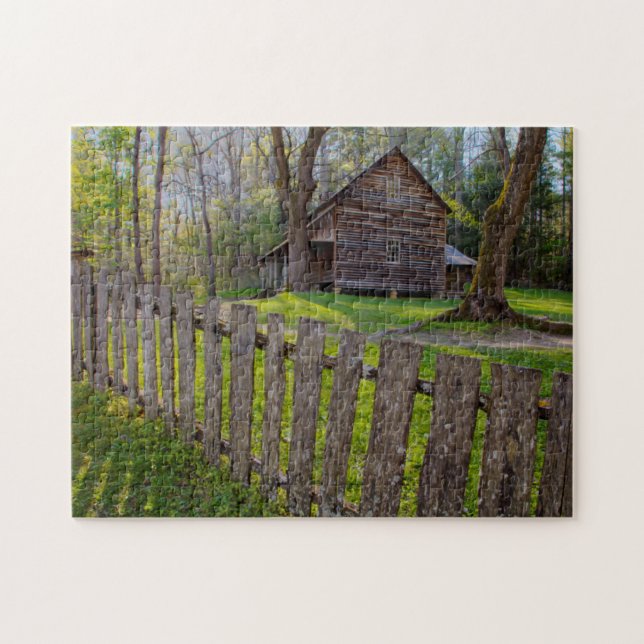 USA, Tennessee, Cabin In Cades Cove Jigsaw Puzzle (Horizontal)