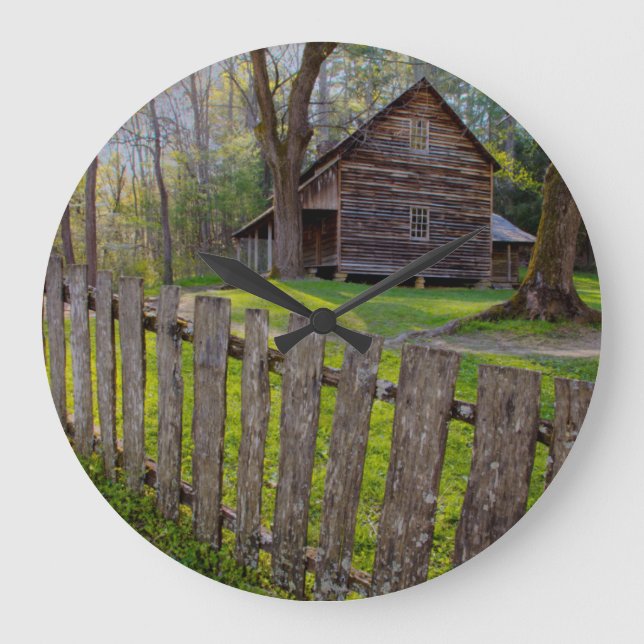 USA, Tennessee, Cabin In Cades Cove Large Clock (Front)
