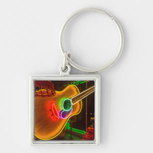USA, Texas, Austin. Neon Guitar At Blackmail Key Ring