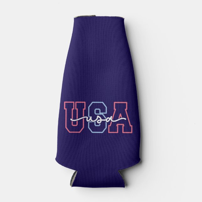 USA Text 4th Of July Design-62118 Bottle Cooler (Front)