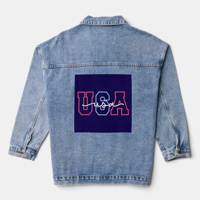 USA Text 4th Of July Design-62118 Denim Jacket (Back)