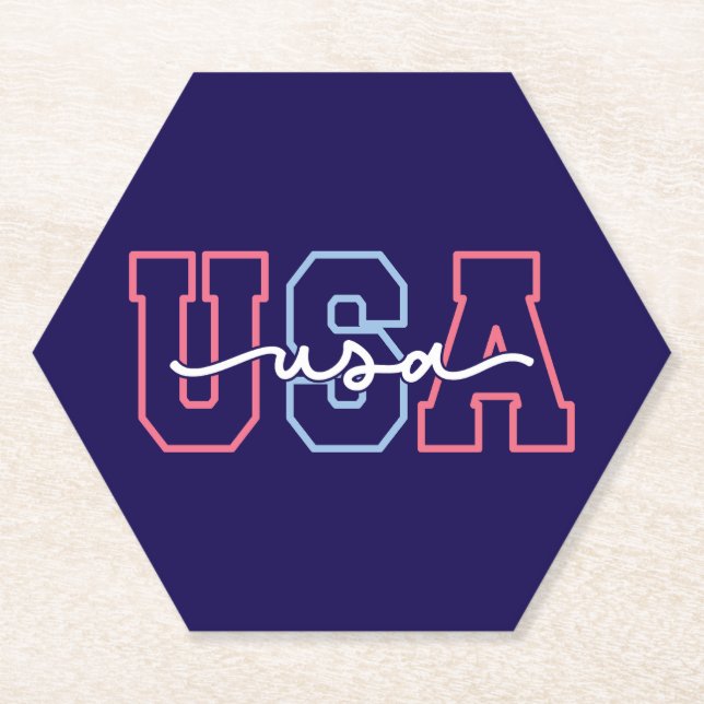 USA Text 4th Of July Design-62118 Paper Coaster (Front)