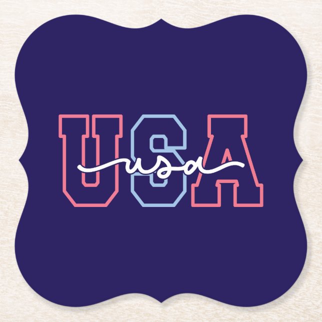 USA Text 4th Of July Design-62118 Paper Coaster (Front)