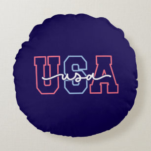 USA Text 4th Of July Design-62118 Round Cushion