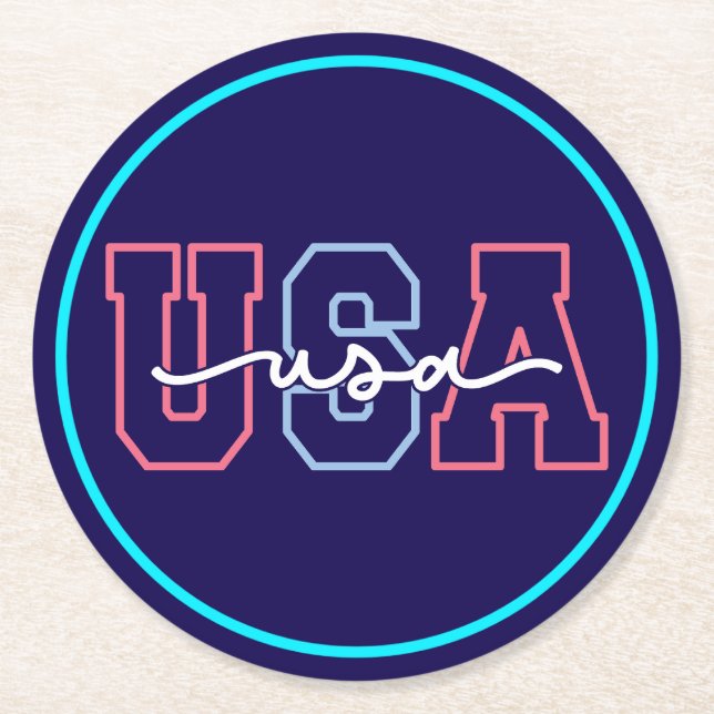 USA Text 4th Of July Design-62118 Round Paper Coaster (Front)
