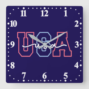 USA Text 4th Of July Design-62118 Square Wall Clock