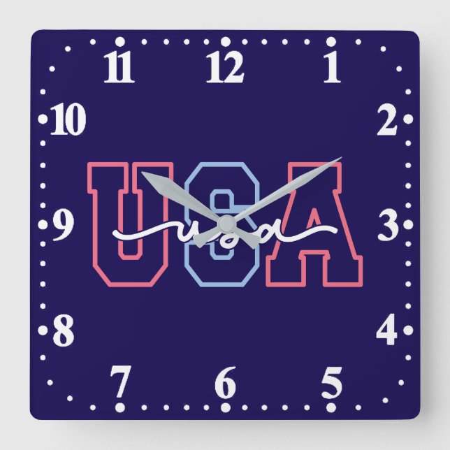 USA Text 4th Of July Design-62118 Square Wall Clock (Front)