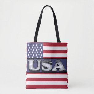 USA Text American flag Tote Bag