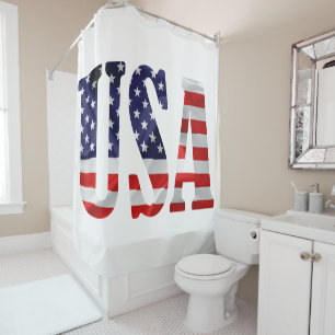 USA text and flag Shower Curtain