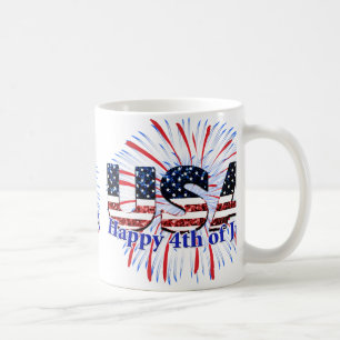 USA text flag glitters fireworks Happy 4th of July Coffee Mug