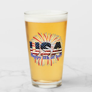USA text flag glitters fireworks Happy 4th of July Glass
