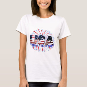 USA text flag glitters fireworks Happy 4th of July T-Shirt