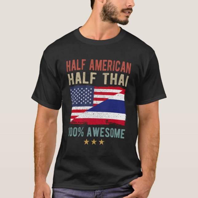 Usa Thailand Flag Half American Half Thai T-Shirt (Front)