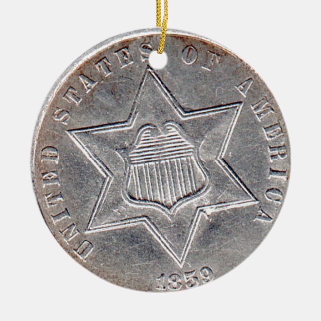 "USA three cent silver coin - Historical Ornament" Ceramic Ornament (Front)